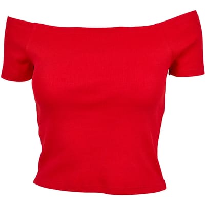 Urban Classics Off Shoulder Rib Tee Dames T-shirt - rood - L