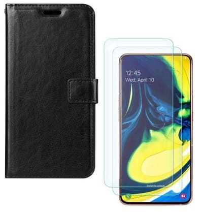 hoesje Geschikt voor: Samsung Galaxy A80 Portemonnee zwart met 2 stuks Glas Screen protector