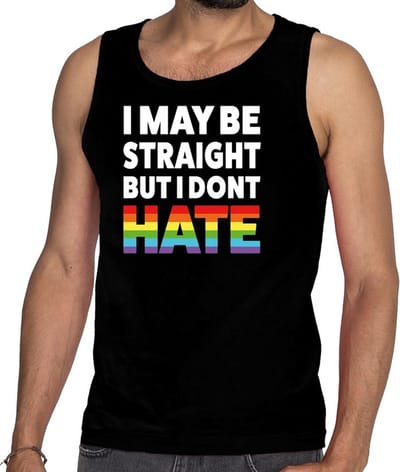 I may be straight but i don't hate tanktop/mouwloos shirt - zwart regenboog singlet voor heren - gay pride S