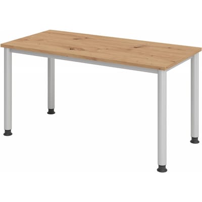 Bureau, rechthoekig, 4 poten, ronde buis, B 1400 x D 672 x H 685-810 mm, Wild eiken/zilver