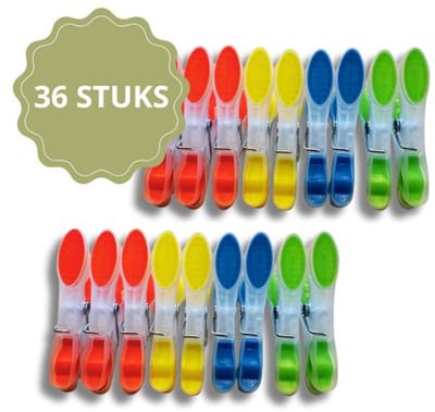 Wasknijpers 36 Stuks - Kunststof Wasknijpers - Set van 36 Plastic Knijpers - Wasrek Knijpers 10 Kg - 4 Kleuren