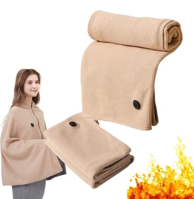 Dames Verwarmde Schoudermantel - 3 Warmteniveaus - Snel Opwarmend - Binnen en Buiten - Verstelbare Rits - Zakbaar Ontwerp - Wasbaar - Cadeau voor Moederdag - Khaki Kleur - De powerbank is niet inbegrepen