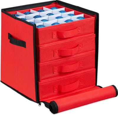 Doodadeals® - Kerstballenbox – Kerstballen Opbergbox - Vakjesdoos – Opbergdoos – Opruimen – 64 Vakken – 4 Lades – Rood