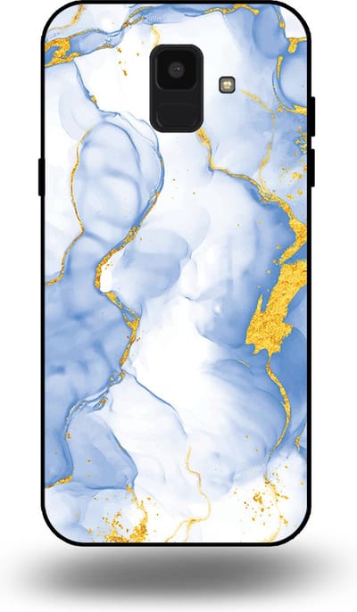 Smartphonica Telefoonhoesje Geschikt voor Samsung Galaxy A6 2018 met Lichtblauw Goud Marmer Opdruk - TPU Backcover Case Lightblue Gold Marble Design geschikt voor Samsung Galaxy A6 2018