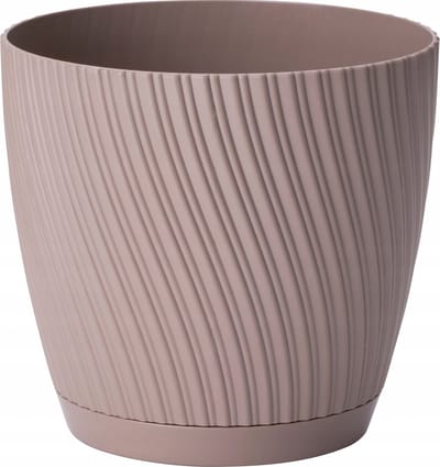 Form Plastic Plantenpot/bloempot Waves - kunststof - beige - D13 x H12 cm - met opvang schotel - rond