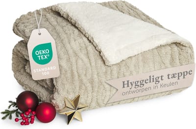 Blumtal Fleece Deken - Kabelgebreide look - 130x150 cm - Oeko-TEX gecertificeerd - Microvezel Fleece Deken - Zachte Sherpa Binnenkant - Zand en Ivoor