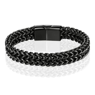 LGT JWLS Heren Armband - Dubbele Curb Chain van Edelstaal, Zwart-23cm