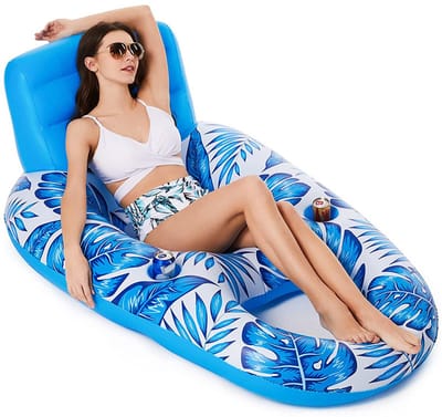 Opblaasbare Zwembadlounger – Tanning bed -t anning luchtbed– Drijvende stoel voor volwassenen – Zwembadligbed – Inclusief handpomp – Groot recreatieligbed voor buiten en op het strand – 140 x 120 x 70 cm – Blauw