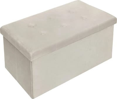 BukkitBow - Opvouwbare Velvet Opbergpoef - Kubus Opbergkist (76X37,5CM) - Cremé/Wit
