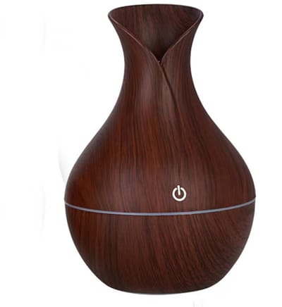 Luchtbevochtiger, aromadiffuser, houten ultrasone LED-lamp voor etherische oliën, luchtbevochtiger voor aromatherapie met etherische oliën, kamerbevochtiger met aromadiffuser, donkerhouten kleur voor kantoor en yogaruimte