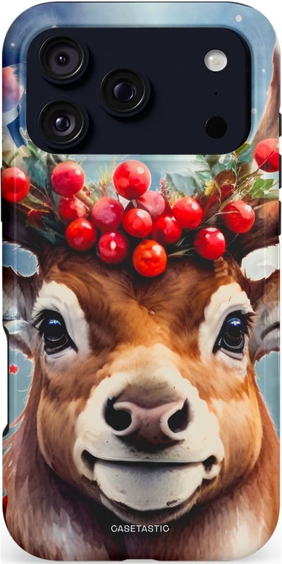 Casetastic hoesje geschikt voor Apple iPhone 17 Pro Max - MagSafe - Dubbellaagse bescherming - Rudolph het Kerst Rendier - Fashion Case - Zilver Taupe Donkergrijs Perzik