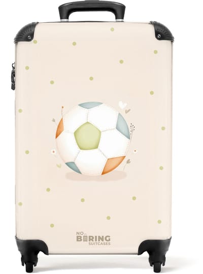 NoBoringSuitcases.com® - Kinderkoffer - Kindertrolley jongen en meisje - Voetbal in beige pastel kleuren - Handbagage koffer lichtgewicht - Reiskoffer trolley kinderen - Rolkoffer met wieltjes - Past binnen 55x40x20 en 55x35x25