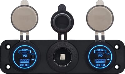 ProRide 12V USB Autolader 2 Poorten - 65W/QC3.0 - Voltmeter en 12V/24V Sigarettenplug - Drievoudig inbouw