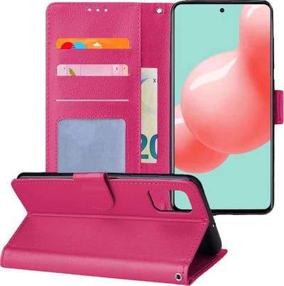 Hoesje - Met Pasjeshouder - Geschikt voor Samsung Galaxy A51 - Luxe Bookcase Portemonee - Flip Case - Kunstleer Book Case - Flipcase - Book Cover - Walletcase - Portemonneehoes - Telefoonhoesjes - Donkerroze