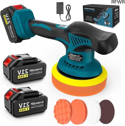 RFWR® Snoerloze Polijstmachine 21V met 2 Accu's - 6000RPM, 8 Snelheden voor Autoverzorging en Meubels