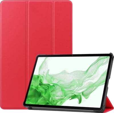 Hoesje Geschikt voor Samsung Galaxy Tab S9 - Dun & Stevig - Trifold Bookcase - Hard Cover Case - Met Uitsparing Geschikt voor S Pen - Hardcover Book - Tablet Hoes - Rood