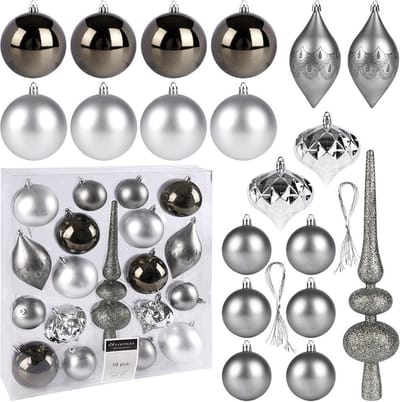 Kerstballen Set Zilver Onbreekbaar 19 stuks - Kerstdecoratie