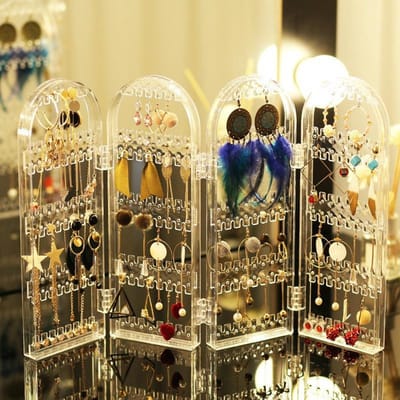 Présentoir de boucles d'oreilles en plastique transparent, présentoir de clous, écran pliant, présentoir de bijoux, support, boîte de rangement B pur