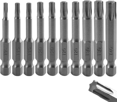 10pcs Torx bits - 50mm lang - T10/T15/T20/T25/T30/T40 - 1/4 Inch Hex Shank - Lange Torx Bit Set - S2 staal - Schroevendraaierset