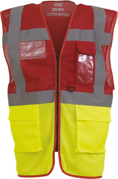 Yoko Top Cool -hoge zichtbaarheid vest YHVW820 - Red / Hi Vis Yellow - S