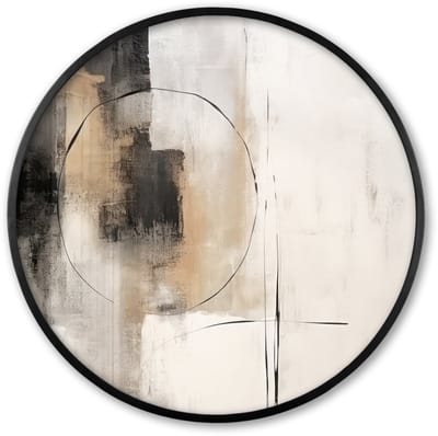 Poster in lijst Rond - Fotolijst 60x60 cm - Posters - Kunst - Abstract - Grijs - Industrieel - Ronde posterlijst zwart - Decoratie - Wanddecoratie woonkamer - Muurdecoratie slaapkamer