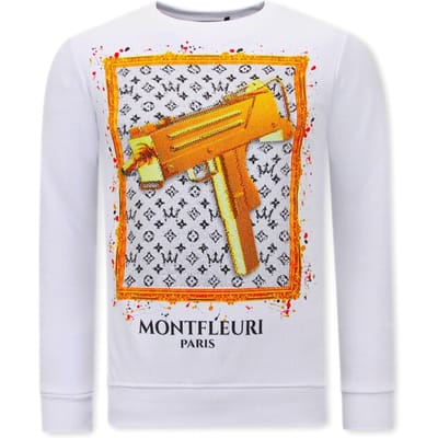 Heren Sweater met Print - Uzi does it - 3673 - WIt