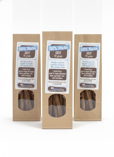 Hypoallergene Hondensnacks Geit voor Honden - 100% Natuurlijke Beloningssnack - Single Protein Gedroogd Vlees - Graanvrije Trainingssnacks Geschikt voor Puppy en Volwassen Hond - Vrij van Toevoegingen - animalking Geitensticks - 3 x 70 gram Voordeelv