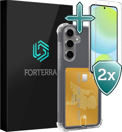 Hoesje Geschikt voor Samsung Galaxy S24 FE - Met 2x Screenprotector - Pashouder - Kaarthouder - Back Cover - Telefoon Hoes Shockproof - Siliconen Case - Shock Proof - Pasjes Houder - Transparant