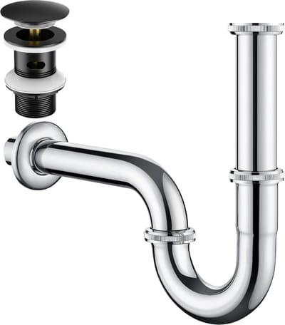 Auralum max U-vormige Sifon Wastafel + Wastafel afvoerplug Met overloop - Universele Sifon Chroom - Antibacterieel en Geur - sifon Ø32 mm