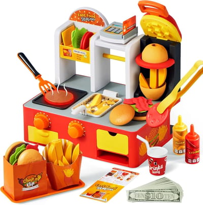 Speelgoed Eetkraam - Keuken Speelgoed - Rollenspel Keuken - Interactieve Zones - 30x27x19 cm - Meerkleurig
