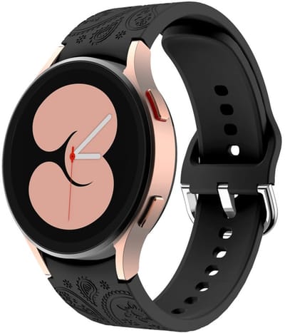 Siliconen bandje - geschikt voor Samsung Galaxy Watch 7 (40 & 44mm) / Watch 6 (Classic) / Watch 5 (Pro) / Watch 4 (Classic) / Watch FE - bloemenprint met gespsluiting - zwart