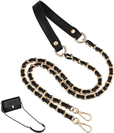 48 Inch Zwart PU Lederen Ketting Strap Vervanging voor Handtas en Crossbody Tas - Gouden Metalen Platte Ketting en Mode Accessoire