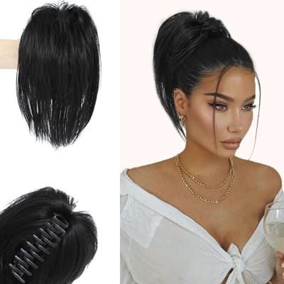 Kleurige Claw Clip Messy Bun Haarextensions in Zwart, Natuurlijke Rechte Synthetische Haarstukjes voor Vrouwen en Meisjes, Perfect voor Casual en Feestelijke Looks