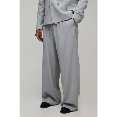 Gestreepte Wijde Pijpen Plooivoorkant Gesneden Pantalon | Grey | Size 30