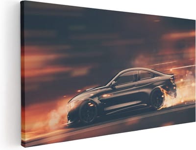 Artaza Canvas Schilderij Auto - 40x20 cm - Klein - Wanddecoratie Sportauto - Muurdecoratie Mancave - Kamer Accessoires Snelheid