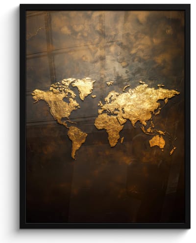 Poster in lijst - Fotolijst 60x80 cm - Posters - Wereldkaart - Goud - Roest - Posterlijst zwart - Decoratie - Wanddecoratie woonkamer - Muurdecoratie slaapkamer