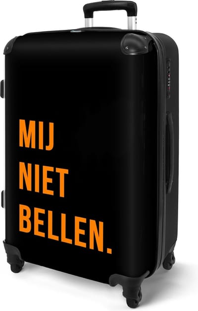 NoBoringSuitcases.com® - Mij Niet Bellen reiskoffer met 4 wielen - Ruimbagage koffer groot 20 kg - Cadeau vrouwen en mannen origineel - Rolkoffer 72 liter - Suitcase large - Valiezen op wieltjes volwassenen - Rolkoffer heren en dames