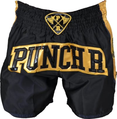 PunchR Muay Thai Kickboks Broek MTS7 Zwart Goud - L