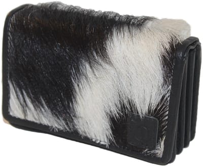 OI zwarte Europortemonnee Kort met vacht / harmonica portemonnee compact / overslag beurs met soufflé en haren / Zwart leder / RFID safe / 163
