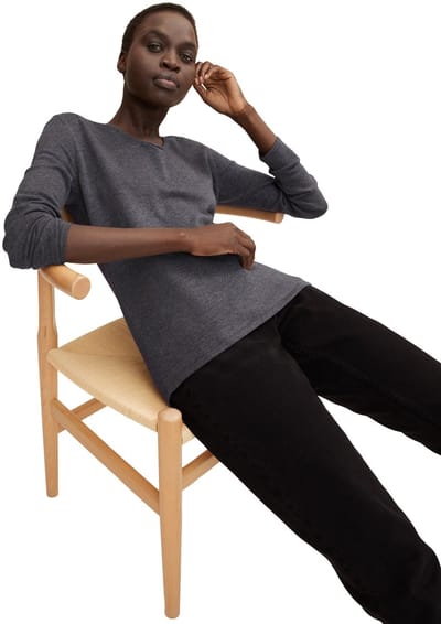 Tom Tailor - Gebreide trui met V-hals - Maat S - evident anthracite melange