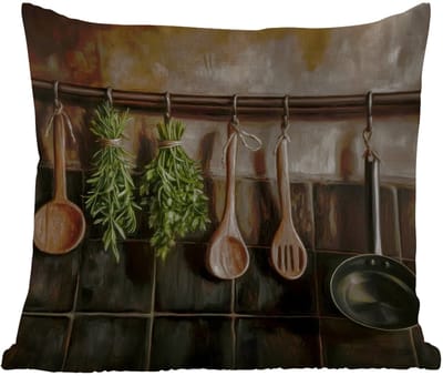 Tuinkussen - Keukengerei - Rustiek - Tegels - Kruiden - 40x40 cm - Weerbestendig
