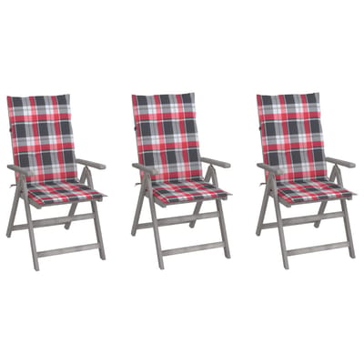 vidaXL - Tuinstoelen - 3 - st - verstelbaar - met - kussens - massief - acaciahout