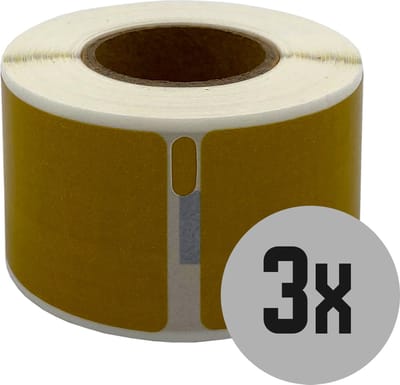 DULA Dymo kompatible Etiketten, S0722370 99010, 28 x 89 mm, Gold, Permanent, 3 Rollen, 130 Etiketten pro Rolle