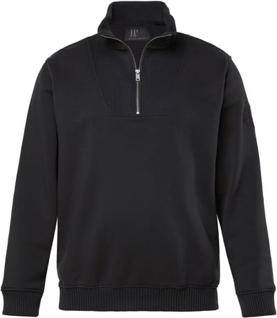JP 1880 - Heren - Troyer sweatstof ritskraag kangoeroezak - Zwart - Maat 3XL
