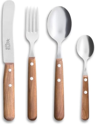 Robert Herder Buckels – Luxe 4-Delige RVS Bestekset – Kersenhouten Heft – Ontbijtmes, Vork, Lepel en Theelepel