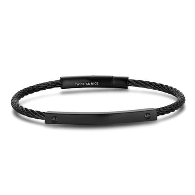 Twice As Nice Armband in edelstaal, gevlochten kabel, plaatje 21cm