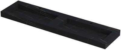 INK Pitch Wastafel Keramische Slab Bak Dubbel met Drain en Front en Side Skirts 2 Kraangaten - 1800x450x90 mm - Lauren Black Mat