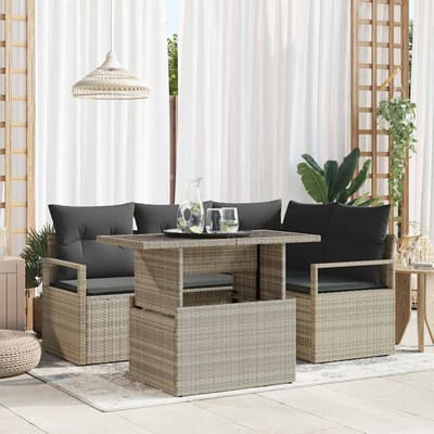 vidaXL - Tuinbank - Set - 5 - st - 4-Aantal - zitplaatsen - Lichtgrijs - poly - rattan