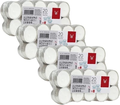 80x Witte theelichtjes/waxinelichtjes 4 branduren - Geurloze kaarsen