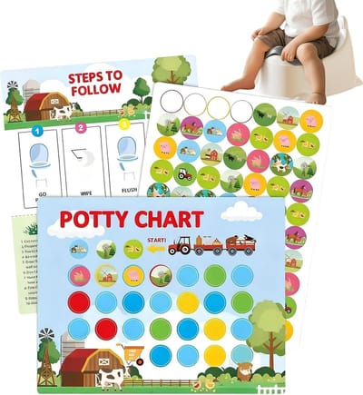 Zindelijkheid Stickerkaart - Gedragsmotivatie Tool - Kinderen Leren - Interactief Gereedschap - 10 Grafieken 63 Stickers - Boerderij Thema
